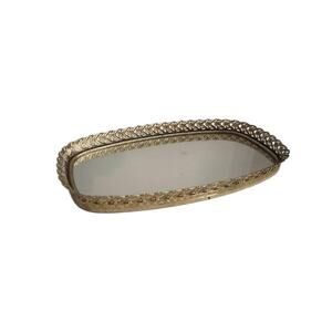 Hollywood Regency Filigree Mirrored Vanity Tray 13" Long